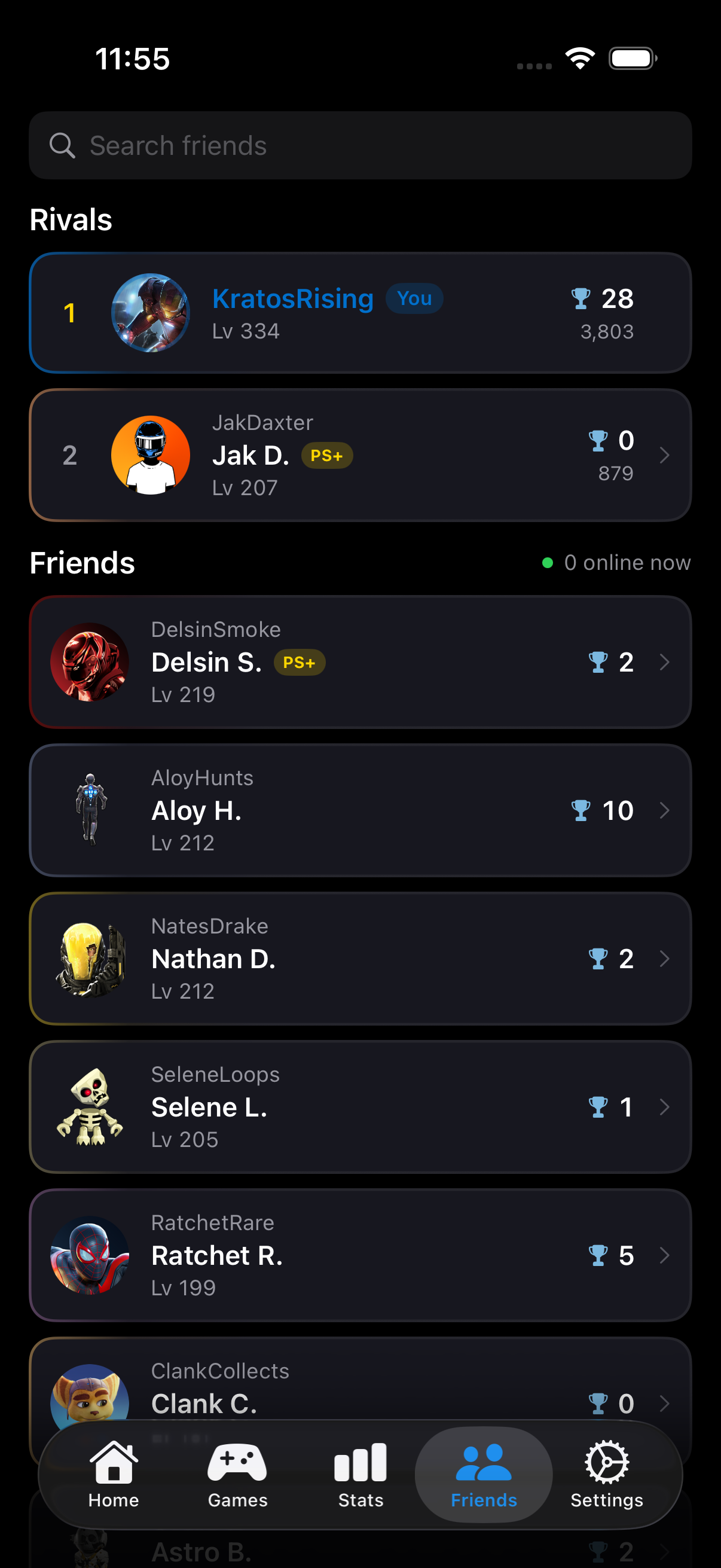 PSN GO friends and rivals